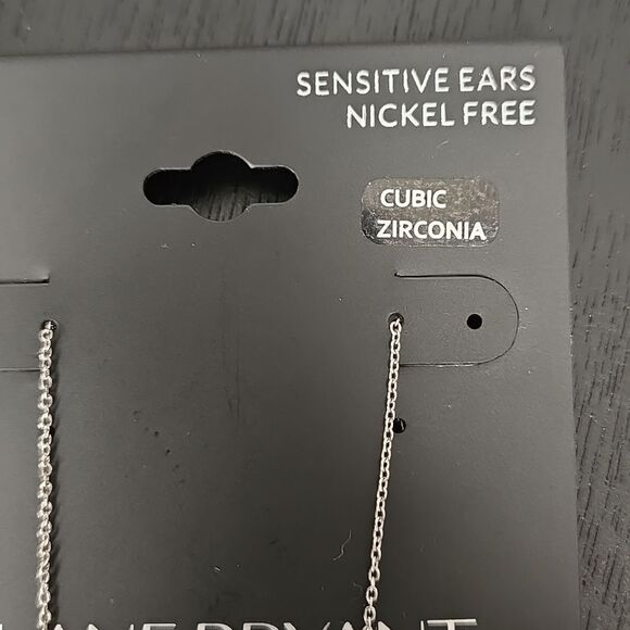 Silver Tone Luxe Pave Linear Earrings Cubic Zirconia Sensitive Ears Nickel Free - Picture 4 of 16